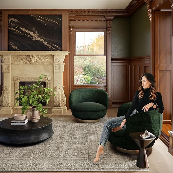 Washable Area Rugs for Living Room: 8x10 Bedroom Rug Boho Vintage Area Rug Stain Resistant Non Slip Low Pile Lightweight Soft Carpets for Dining Room Kitchen Nursery Kids Room Farmhouse