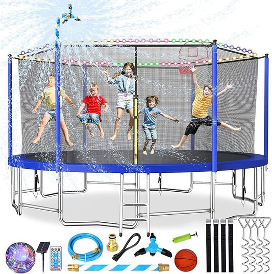 Upgraded 16FT 15FT 14FT 12FT 10FT 8FT Trampoline Outdoor with Basketball Hoop and Net, Capacity for 4-6 Kids and Adults