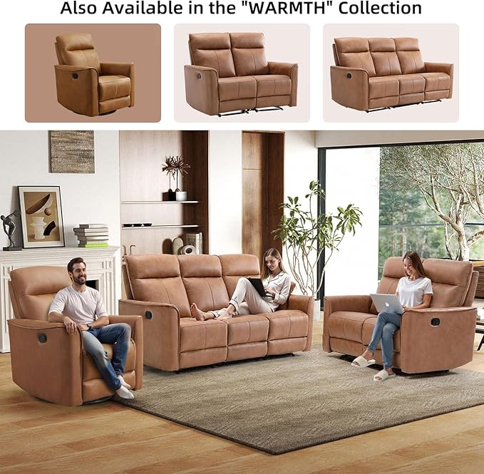 Swivel Rocker Recliner, Glider Rocking Chair, Nursing Chairs Swivel Glider Recliners with Soft Backrest, Leathaire Manual Reclining Sofa for Living Room Bedroom Apartment, Brown