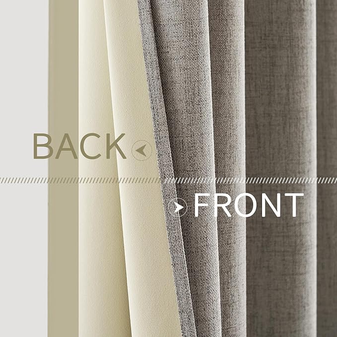 MIULEE Linen Texture Curtains for Bedroom Solid 100% Blackout Thermal Insulated Linen Curtains Grommet Room Darkening Drapes for Living Room Nursery 52x45 Inch (2 Panels)