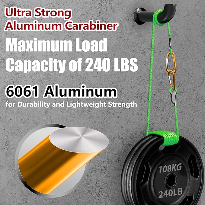 sprookber 4" & 5" Extra Large Aluminum Carabiner D Ring, Caribeener Clips, Spring Snap Hook for Keychain Clip, Set of 4