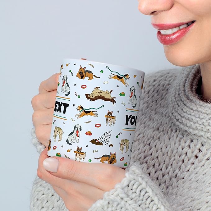 Personalized Mug for Kids - Dogs - Custom Name/Text, Ceramic Hot Chocolate/Cocoa/Coffee Cup for Boys/Girls, Birthday/Christmas/Holiday Gift - 11 oz, Light Blue Handle