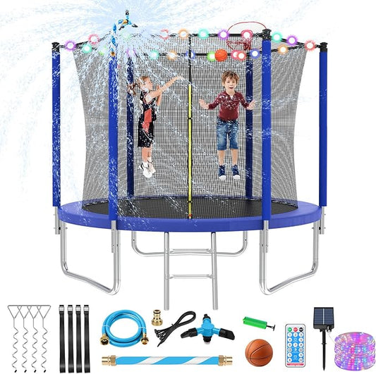 Upgraded 16FT 15FT 14FT 12FT 10FT 8FT Trampoline Outdoor with Basketball Hoop and Net, Capacity for 4-6 Kids and Adults