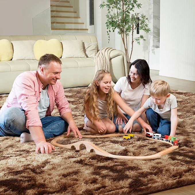 Ultra Soft Rug for Living Room, 5X8 Fluffy Shag Area Rug for Bedroom, Modern Shaggy Carpet Fuzzy Rug for Teens Dorm Nursery Home Decor Aesthetic, Upgrade Anti-Skid Durable, Tie-Dyed Coffee