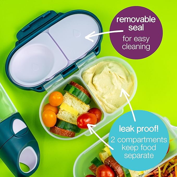 b.box Snackbox | Mini Bento Lunch Box with 2 Leakproof Compartments | Ideal for Toddlers, Kids Lunch & Snacks | Fits Whole Piece of Fruit | BPA Free - Ocean Breeze