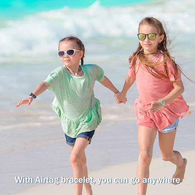 R-fun Waterproof Air Tag Bracelets[2 Pack] Compatible with Apple Air Tag Finders with Cartoon Pattern,Anti Lost GPS Item Finders Case Cover,Green Dinosaur/Blue Shark