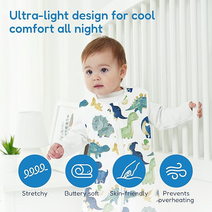 TotAha Dino Sleep Sack 0-6 months 3 Pack, Buttery Soft, Safe Wearable Blanket Baby Sleeping Bag with 2-way Zipper for Girl Boy, 0.5 TOG