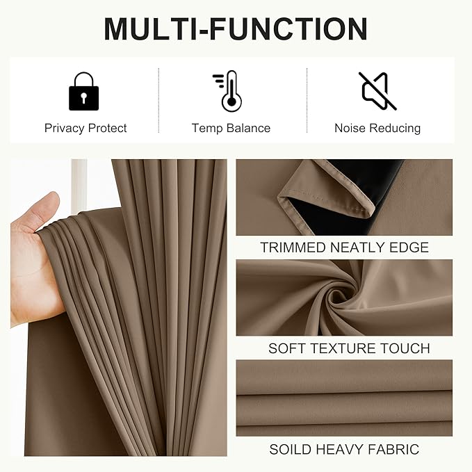 NICETOWN 100% Blackout Curtains for Bedroom 63 Inches Long, Thermal Insulated Room Darkening Window Drapes Grommet for Living Room Energy Saving Thermal Curtain, 2 Panels, 42 x 63 Inch, Khaki