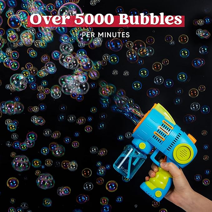 Sloosh Kids Bubble Gun Machine with Refill Solution, 2 in 1 Automatic Bubble Maker Guns for Toddlers 1-3 Kids 4-8, Outdoor Toy, Adults, Summer, Party, Easter, Gift