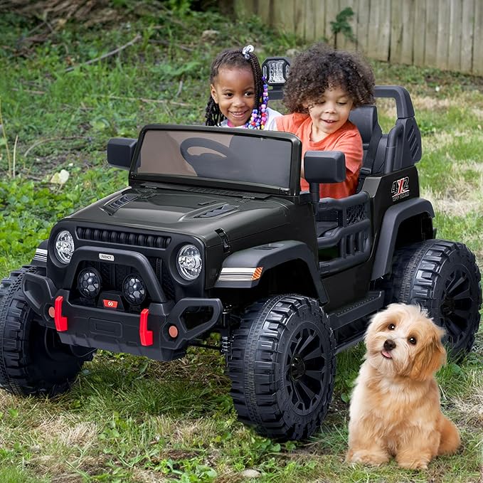 2 Seater Ride on Car Truck, 12V Kids Electric Ride on Toy for Big Kids Age 3-8 w/Remote Control- Black
