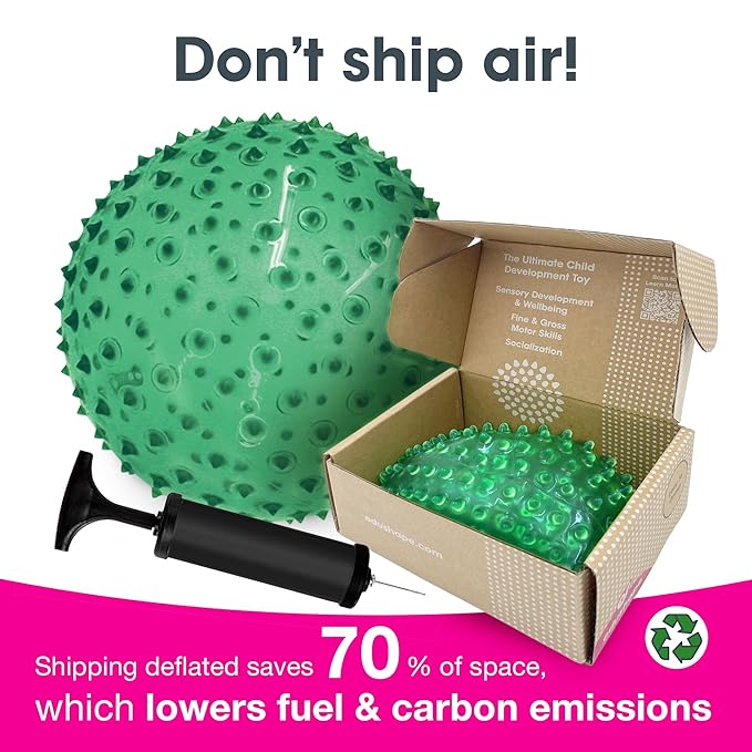 Edushape Original Sensory Ball for Baby - 7" Deflated with Pump, Transparent Green, Enhances Gross Motor Skills for Kids 6 Months & Up