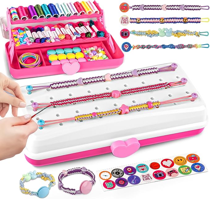 Cmiolacuna Friendship Bracelet Making Kit for Girls, 3-Layer Storage Box Arts and Crafts Bracelets Jewelry String Maker Kit Ages 8-12,Best Christmas Birthday Gift for Girls 6 7 8 9 10 11 12 Year Old