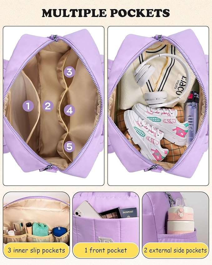 Initial Duffle Bag, Carry On Bags for Women，Birthday Gift for Mom-Overnight Bag with Wet Pocket，Lightweight Travel Bags Personalized Gym Tote with Makeup Pouch