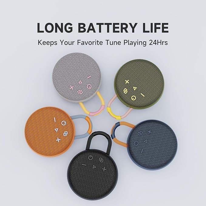 MusiBaby Rugged Mini Clip-On Speaker – BT 5.3, Waterproof Build, Shock-Resistant Rubber Shell, Great for Camping Packs, College Study Corners, or Travel Bags (Green)