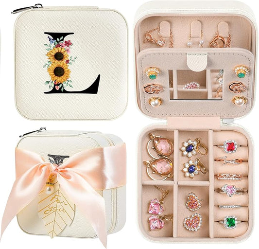 AYGXU Travel Jewelry Box for Women and Girls - Small Case With Initial A-Z - Teacher Gifts