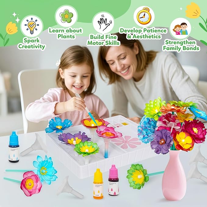 Paper Flower Science Kit, Kids DIY Arts and Crafts Color Changing Flowers Set, Flower-Dyeing Science Kits for Kids Age 8-12