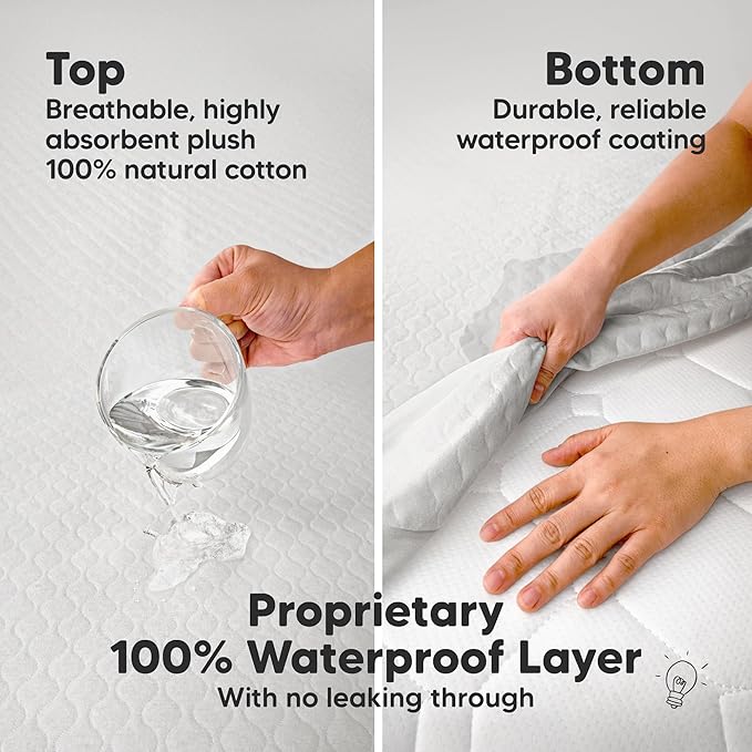 Waterproof Crib Mattress Protector Cover Fitted - 2-Pack Quiet Baby Crib Mattress Pad Sheets, 52" x 28" Soft Quilted Cotton Baby Sheet, Machine Washable, Easy Fit, Durable (Pearl Gray/Mavy)
