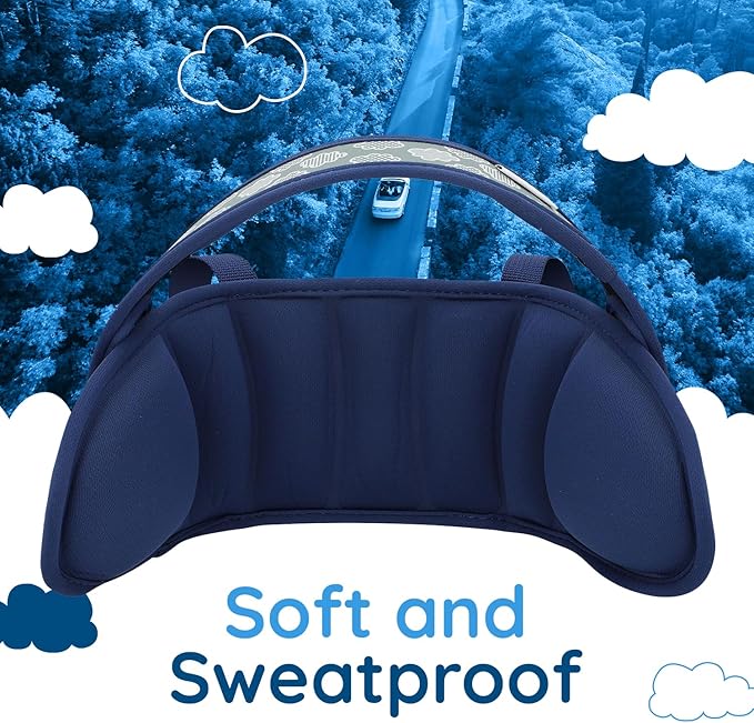 NAPUP Child Head Strap for Car Seat – Adjustable Polyester Carseat Head Support for Toddler (Dark Blue)