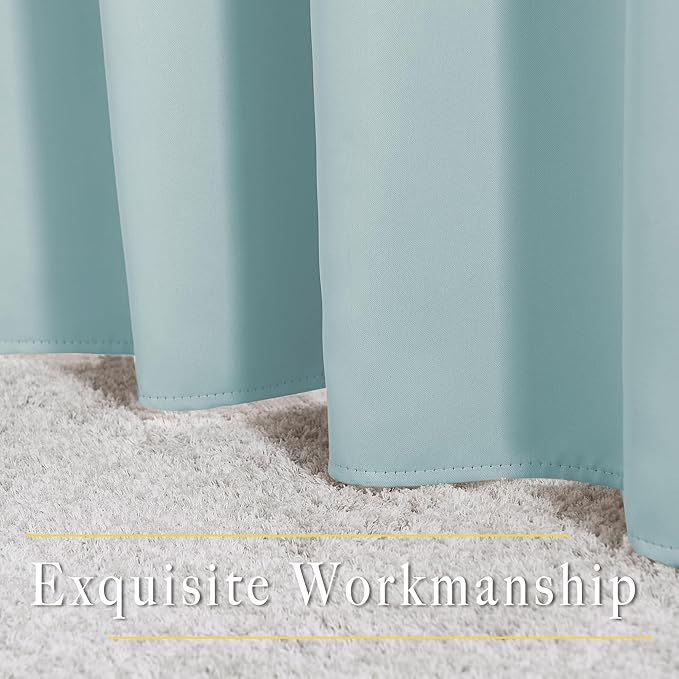 NICETOWN Sky Blue Curtains for Kids Room - Triple Weave Microfiber Home Thermal Insulated Solid Ring Top Blackout Panels/Drapes for Bedroom(Sky Blue, Set of 2, 52 x 95 Inch)