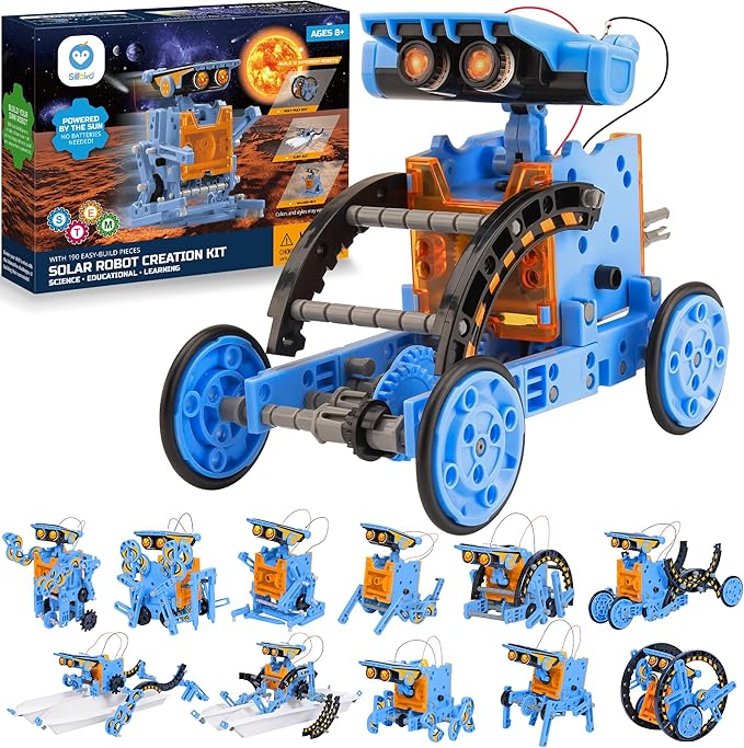 Sillbird Solar Building Robot Kit STEM Gift for Boys Aged 8-13, DIY Science Educational Toys for Kids Teens Birthday, 12-in-1 Solar or Battery Powered Robotic Set with 197 Pieces