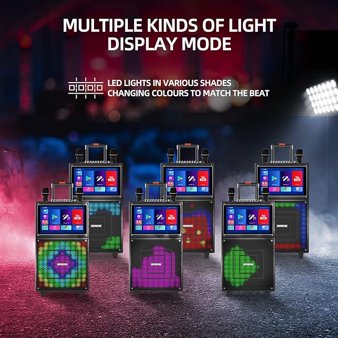 Karaoke Machine with Lyrics Display Screen for Adults, 15 Inches Tablet, Bluetooth Speaker w/ 2 Rechargeable UHF Mics, 1000W Peak Power, DJ Lights, Portable Karaoke System for Any Occasion