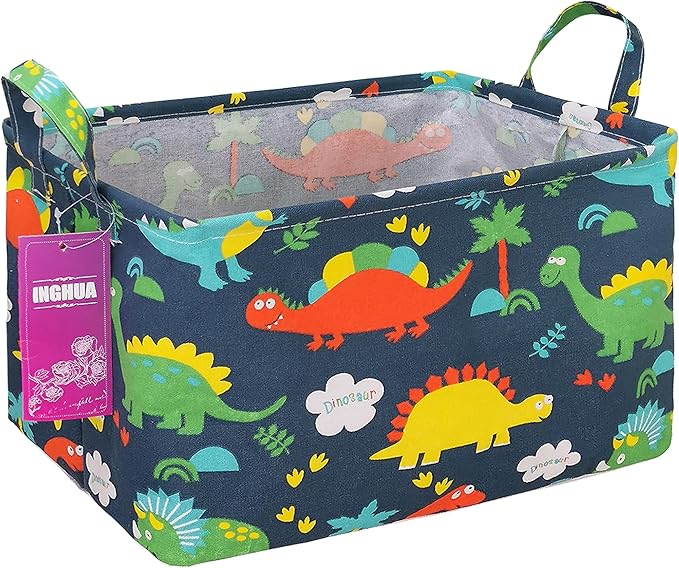 Rectangular Storage Basket Fabric Organizer Bin for Toys,Books,Clothes,Gifts,Pets-Perfect for Home,Office,Nursery,Dorm,Shelf(Rec Forest Dinosaurs)