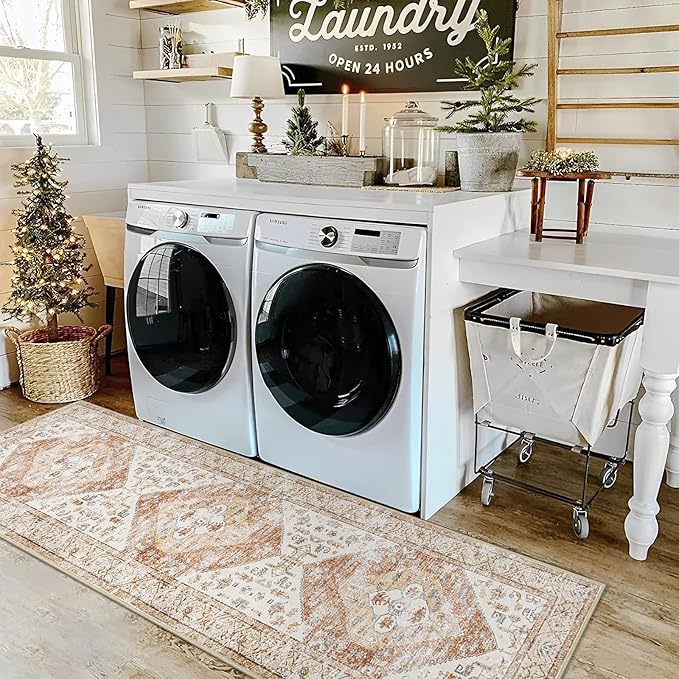 Lahome Boho Hallway Runners - 2x8 Runner Rug Non-Slip Washable Kitchen Runner Non-Shedding Lightweitht Floor Runners, Oriental Distressed Print Indoor Carpet Runner for Entrance Laundry Living Room