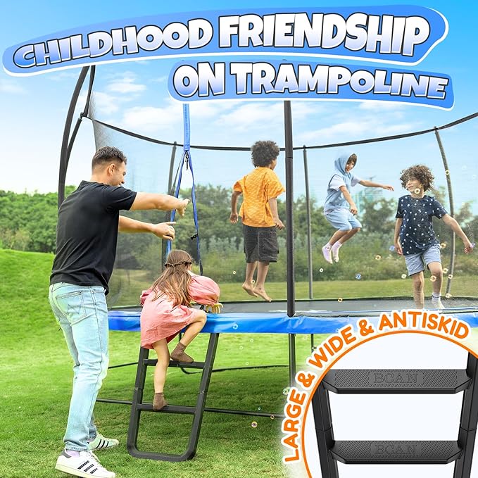 BCAN 8FT 10FT 12FT 14FT 15FT 16FT Recreational Trampoline with Enclosure for Kids Adults, ASTM Approved, Outdoor Trampolines with Ladder for Kids