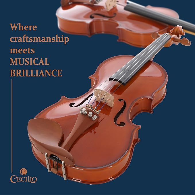 Cecilio 1/4 Violin Solidwood Violin with D'Addario Prelude Strings, Bow, Rosin, Tuner, Shoulder Rest & Lesson Book – Ideal for Beginners