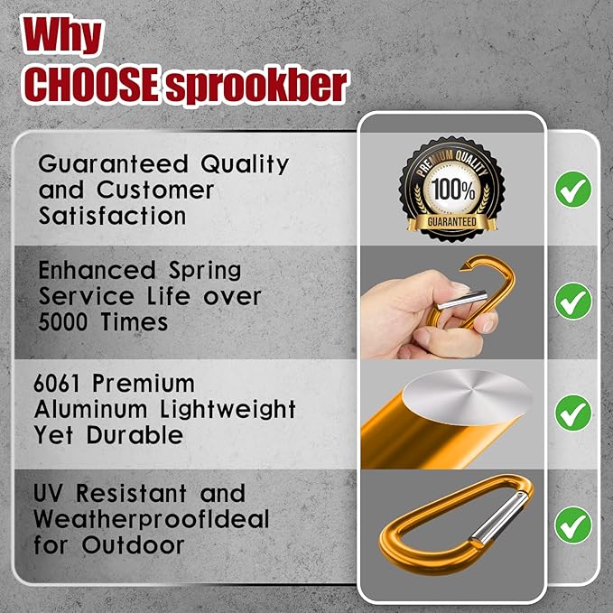 sprookber 4" & 5" Extra Large Aluminum Carabiner D Ring, Caribeener Clips, Spring Snap Hook for Keychain Clip, Set of 4