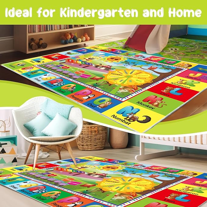 ABC Rug for Kids Room, ABC Mats for Floor Toddlers, Alphabet Play Mat Elementary Preschool Kid's Rugs wtih ABC, Numbers, Animals - (110X78.7 Inches)