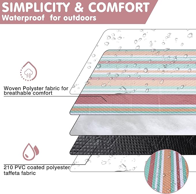 Waterproof Picnic Blanket 80" x 60" in Portable with Carry Strap for Beach Mat or Family Outdoor Camping Party, Park Blanket for Grass Park, Hiking, Travel, Concerts (Orange&Brown, 80" x 60")