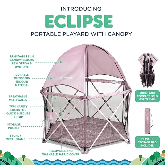Baby Delight Go with Me Eclipse Deluxe Portable Playard | Playpen | Sun Canopy | Indoor and Outdoor | Ultra Padded Nylon Floor | Canyon Rose