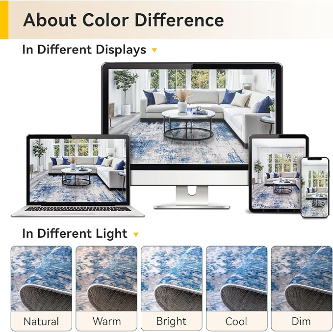 Washable Area Rugs 2'x3' Non-Slip Modern Abstract Soft for Living Room Entryway Bedroom Nursery, Print Pattern, Blue Grey Navy Gray