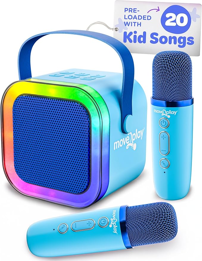 Move2Play, Karaoke Machine for Kids | Includes 20+ Kid Songs | 2 Microphones | Connect with Bluetooth | 3, 4, 5, 6, 7+ Year Old Gift | Toy for Girls, Boys, & Toddler | Birthday Present