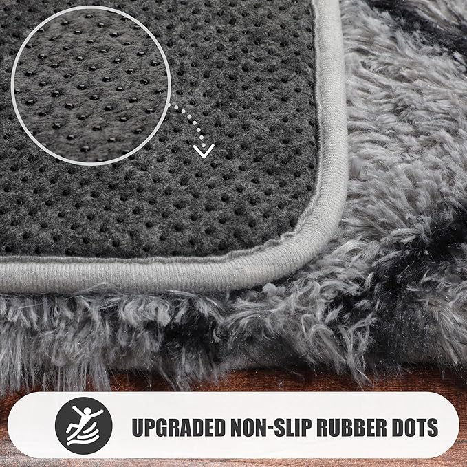 ONASAR 6x9 Area Rugs for Living Room Bedroom, Washable Large Fluffy Grey and Black Throw Rug, Geometric Soft Plush Shaggy Fuzzy Floor Carpet for Nursery Kids Girls Boys Teen Dorm Home Office Decor