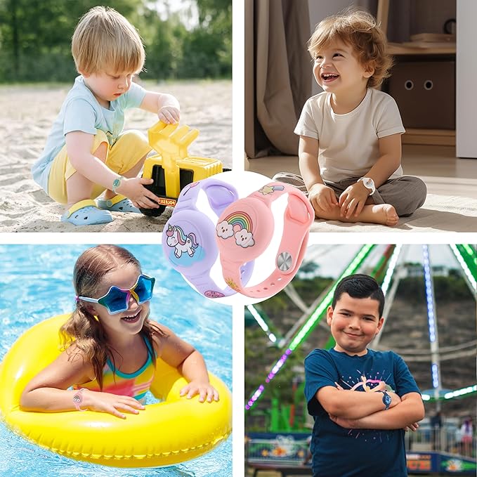 R-fun Waterproof Air Tag Bracelets [2 Pack] Compatible with Apple Air Tag Finders with Cartoon Pattern,Anti Lost GPS Item Finders Case Cover,Pink Rainbow/Purple Unicorn