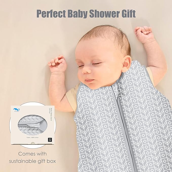 SWEET DOLPHIN Baby Sleep Sack 0-6 Months - 100% Cotton 2-Way Zipper TOG 0.5 Infant Wearable Blanket, Newborn Essentials Toddler 3 Pack Sleeping Sacks - Grey