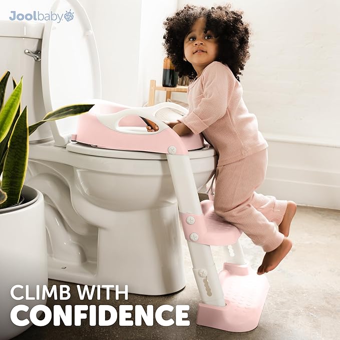 Jool Baby Potty Training Seat with 2 Step Ladder for Toddlers - Soft Cushioned Seat & Splash Guard, Adjustable Height (Pink)