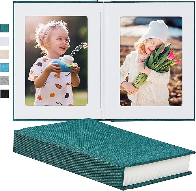 Photo Album 5x7 with Writing Space Linen Cover 5x7 Photo Album Book Holds 30 Photos Ideal for Wedding Theme-Album and Baby Photo Albums (Dark Green,30 Pockets)