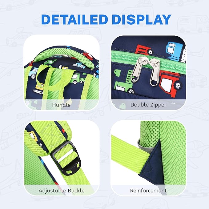 mygreen 3PCS Kids Backpack Set - Waterproof Bookbag with Lunch Box for Boys Ages 3-12, Adorable Cartoon Prints for School & Outdoor Use Dark Blue Cars