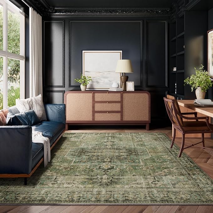 6x9 Area Rugs for Living Room: Washable Bedroom Rug Boho Vintage Rugs Stain Resistant Non Slip Low Pile Soft Lightweight Carpet for Kitchen Dining Room Farmhouse Nursery Kids Room