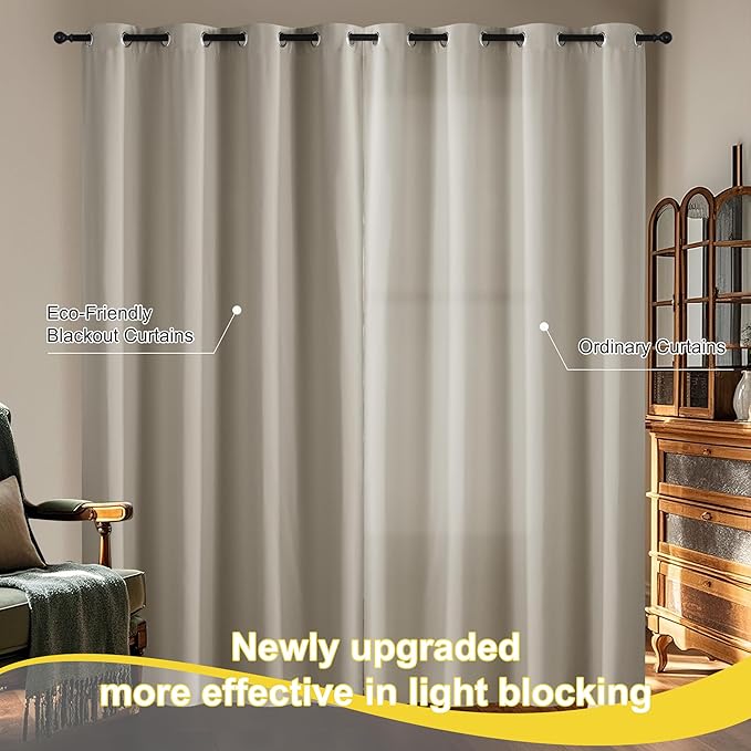 NICETOWN Natural Bedroom Curtains 63 Inches Length, 100% Blackout Drapes Thermal Insulated with Grommet for Living Room Office Privacy Darkening Curtain, 2 Panels, 42 x 63 Inch