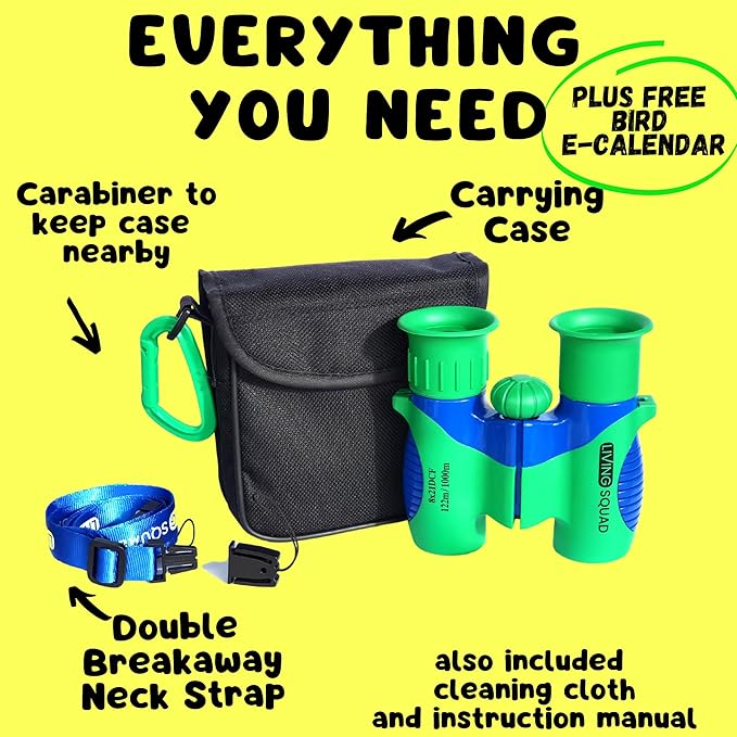 Kids Binoculars 8x21- Kids Gift Aged 3-12, Shock Proof Compact Binoculars for Child Set- Neck Strap, Compass, Carabiner, Case- High-Resolution Optics Boy & Girl Gift Toy for Bird Watching, Camping