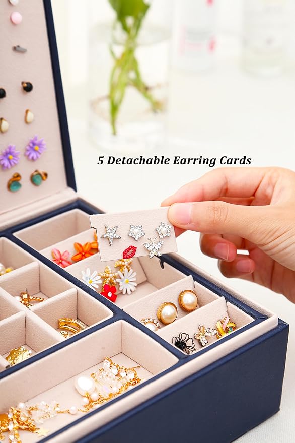 Womens Earring Jewelry Box for Girls Jewelry Earring Organizer Box Earring Holder Organizer for Girls Jewelry Organizer Earring Boxes for Women Girls Stud Earring Organizer Jewelry Box Navy