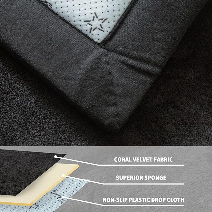 MAXYOYO Black Coral Velvet Area Rug, Thick Japanese Tatami Mat Living Room Carpet with Non-Slip Backing, Large Solid Color Mat for Bedroom Dormitory Yoga, 49 by 49 inch