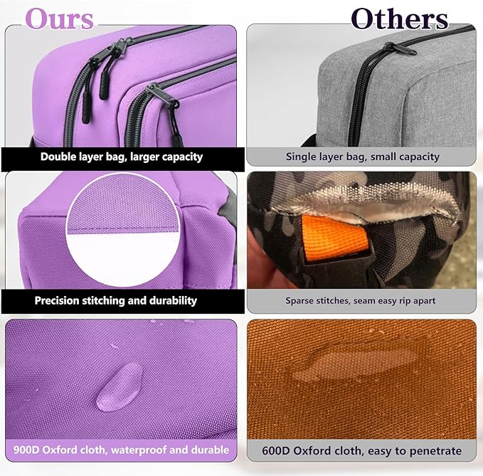 Cerbonny Small Cooler Bag Freezable Lunch Bag, Small Lunch Bag Insulated with Ice Pack, Double Layer Insulated Snack Bag for Work School Trip, Mini Cooler Bag Ideal for Fresh Snacks (Purple Double)