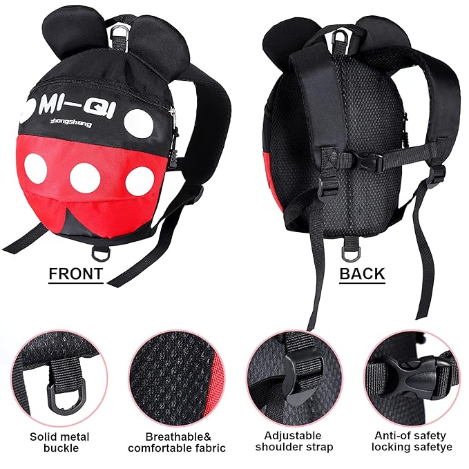 CZSYZCZS Toddlers Leash + Anti Lost Wrist Link Child Kids Safety Harness Kids Walking Wristband Assistant Strap Belt (black red)