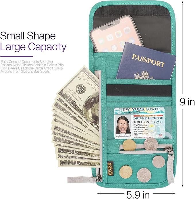 Neck Wallet Lightweight RFID Blocking Waterproof Travel Pouch for Women Men