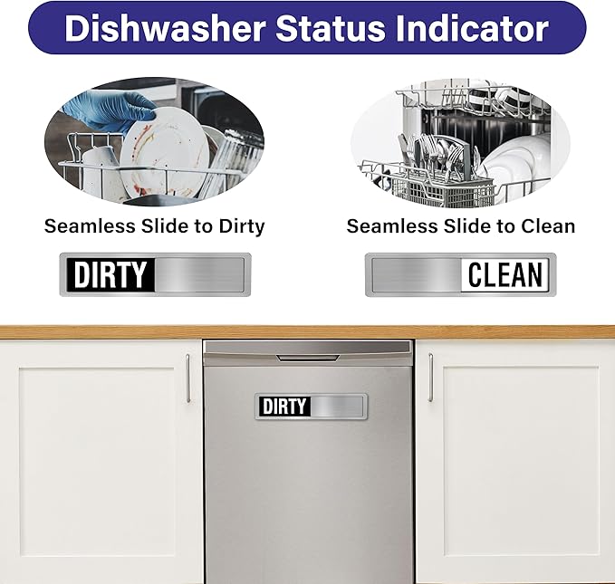 Dishwasher Clean Dirty Sign-Dishwasher Magnet Stainless Steel Clean Dirty Sign for Kitchen Organization Farmhouse Optional Adhesive Stickers